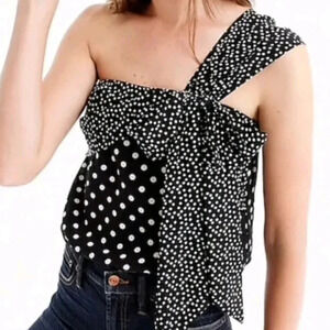 💯% silk J. Crew 1 shoulder strap polka dots flowy bow back zipper size 4